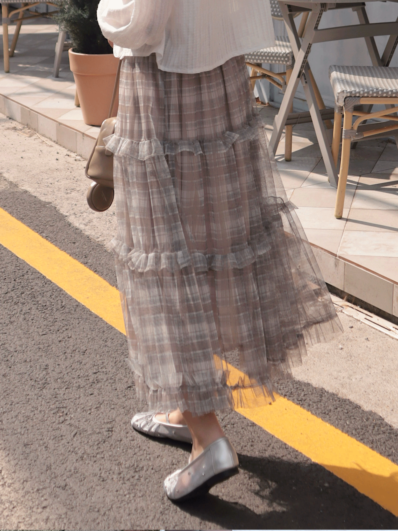 26B106 本期推薦 暮光濾鏡格紋千層蛋糕紗裙 (韓國布料)