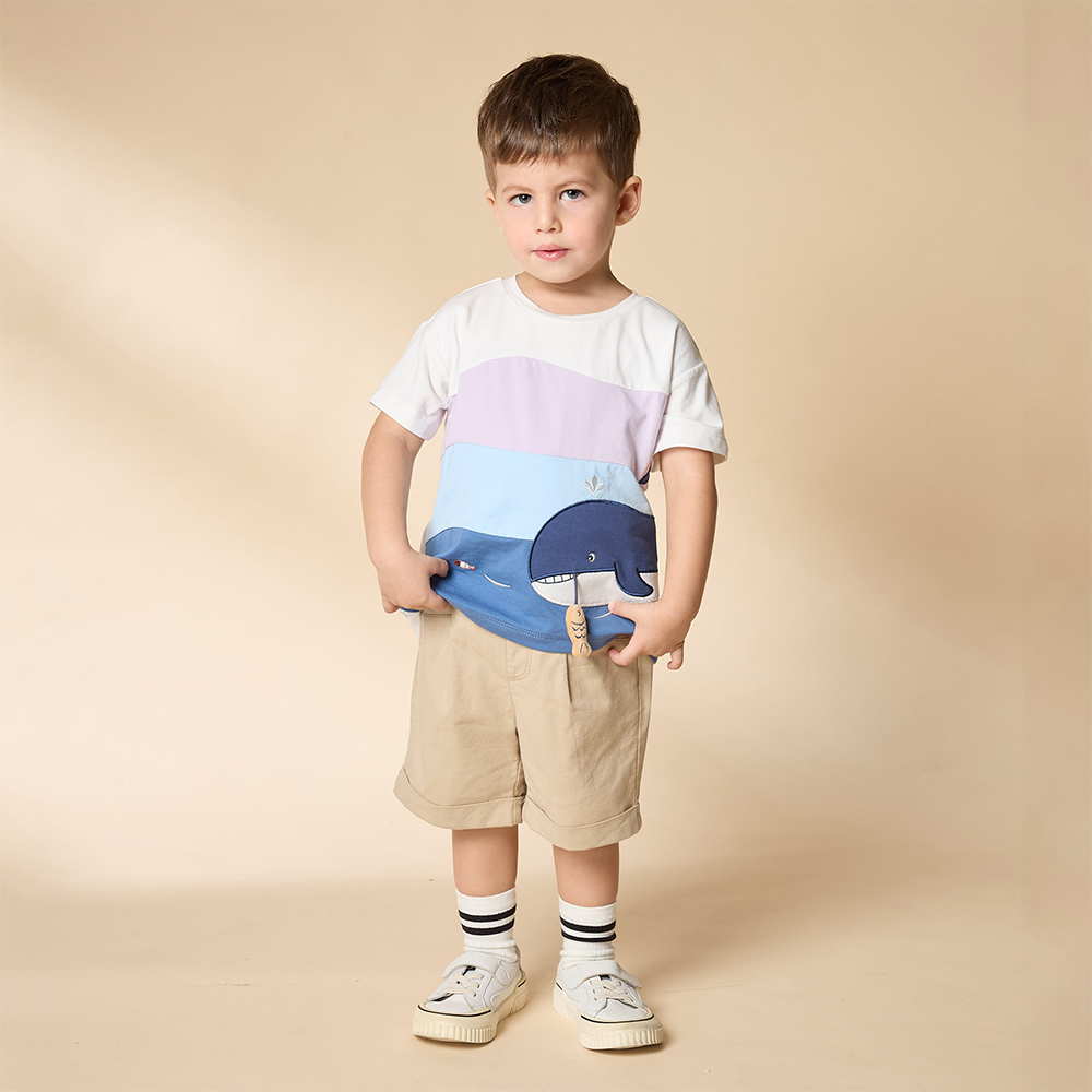 PIPPY 漸層海洋優遊鯨魚圓領短袖上衣 水