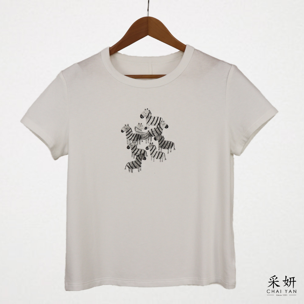 水鑽斑馬高彈棉短袖上衣