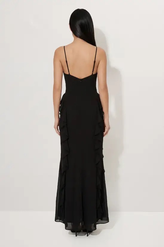 Black Midnight黑色荷葉飾邊Maxi Dress