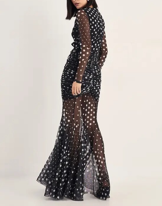 Mesh Love黑白點點印花 Cutout透紗Maxi Dress