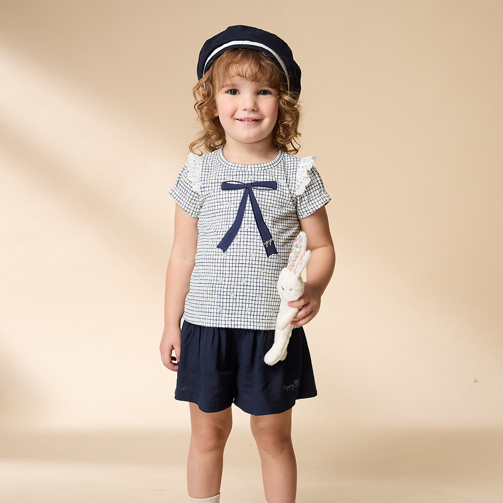 PIPPY 海洋格紋學院風短袖上衣 白