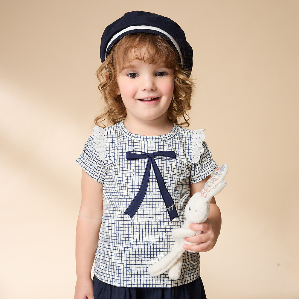 PIPPY 海洋格紋學院風短袖上衣 白