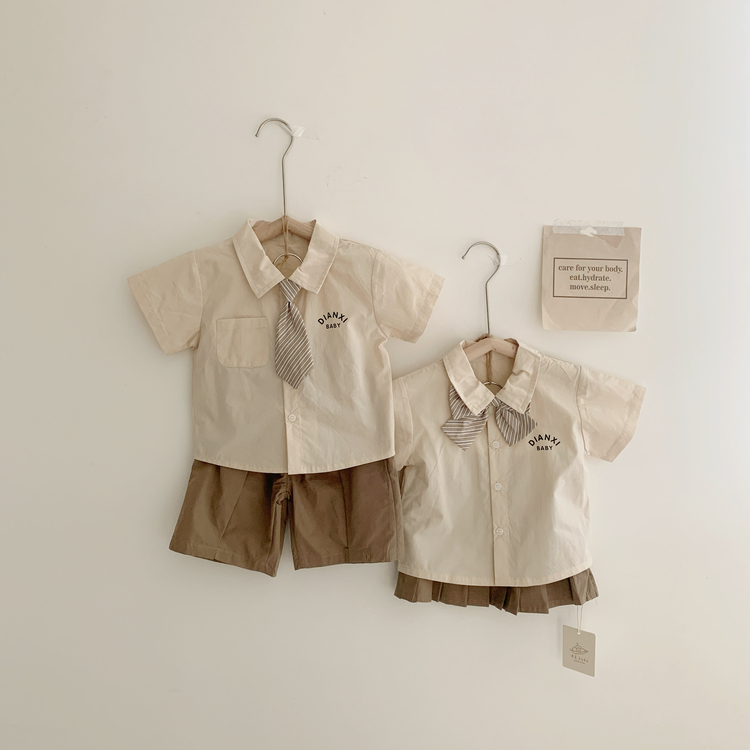 卡其領結襯衫套裝