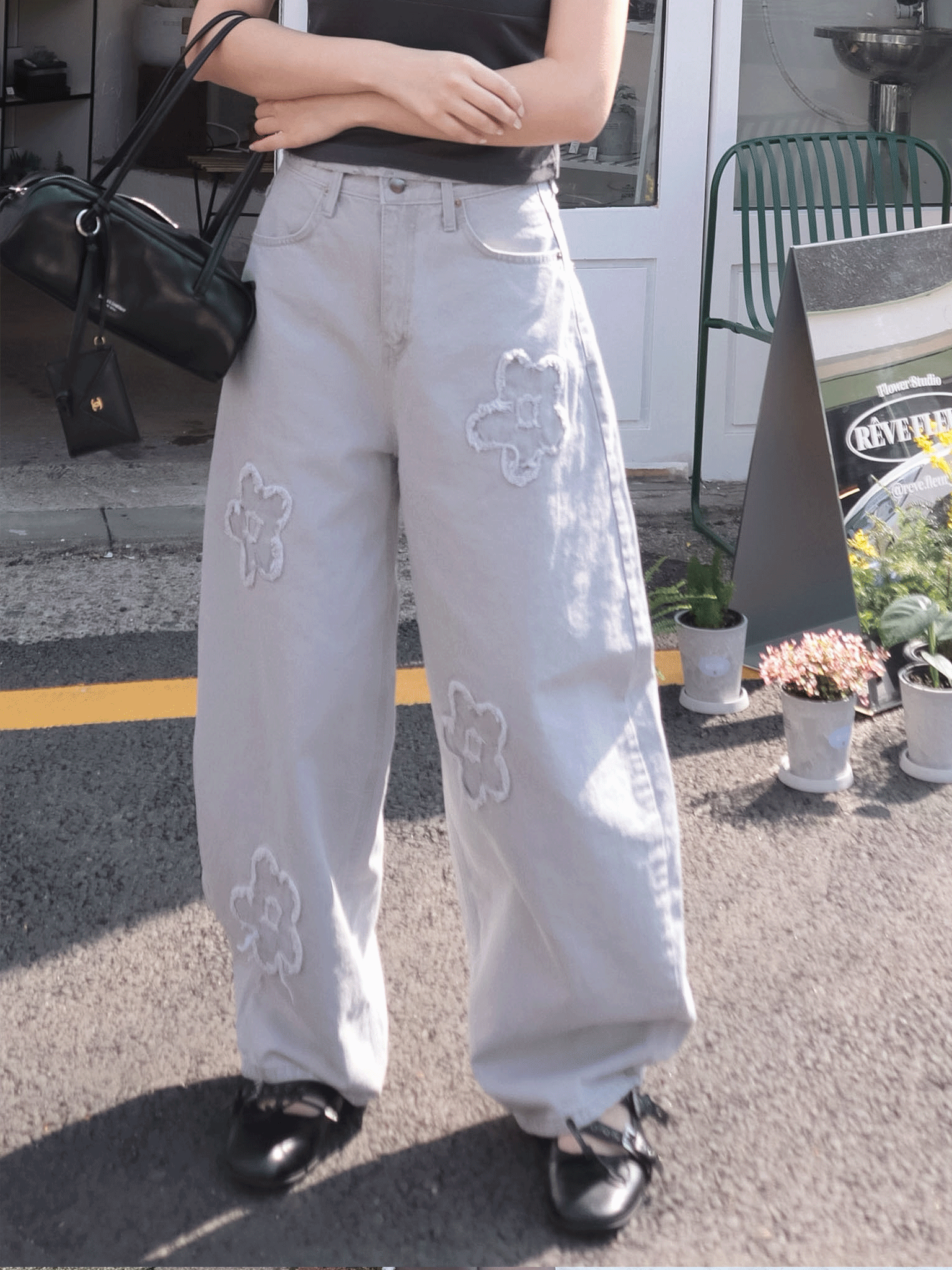 26B116 春暖花開 極致可愛的低層次花花拼貼牛仔褲