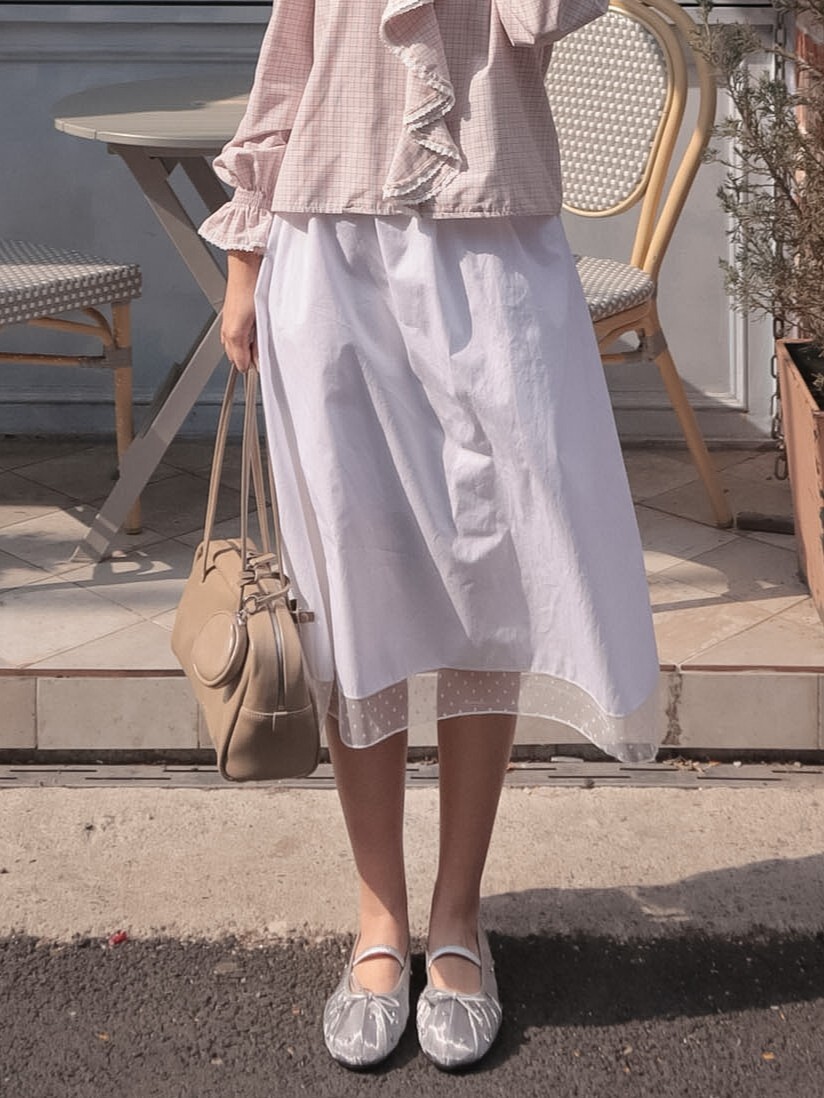 26B119 高CP推薦!赫本日常下襬透膚點點半身襯衫裙