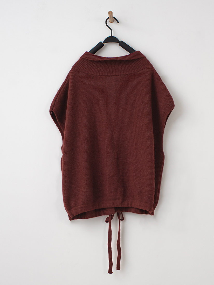 簡約素色翻領排釦抽繩針織背心