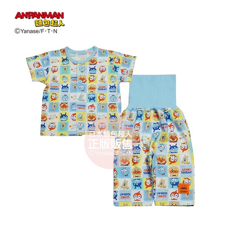 麵包超人 好朋友方格滿板短袖睡衣-粉紅、天空藍 (80)