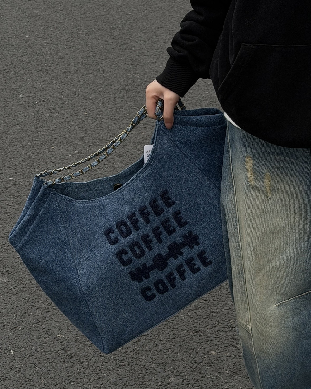 STARBUCKS 星巴克 COFFEE WORK 丹寧星咖 限量 單寧鍊條托特包