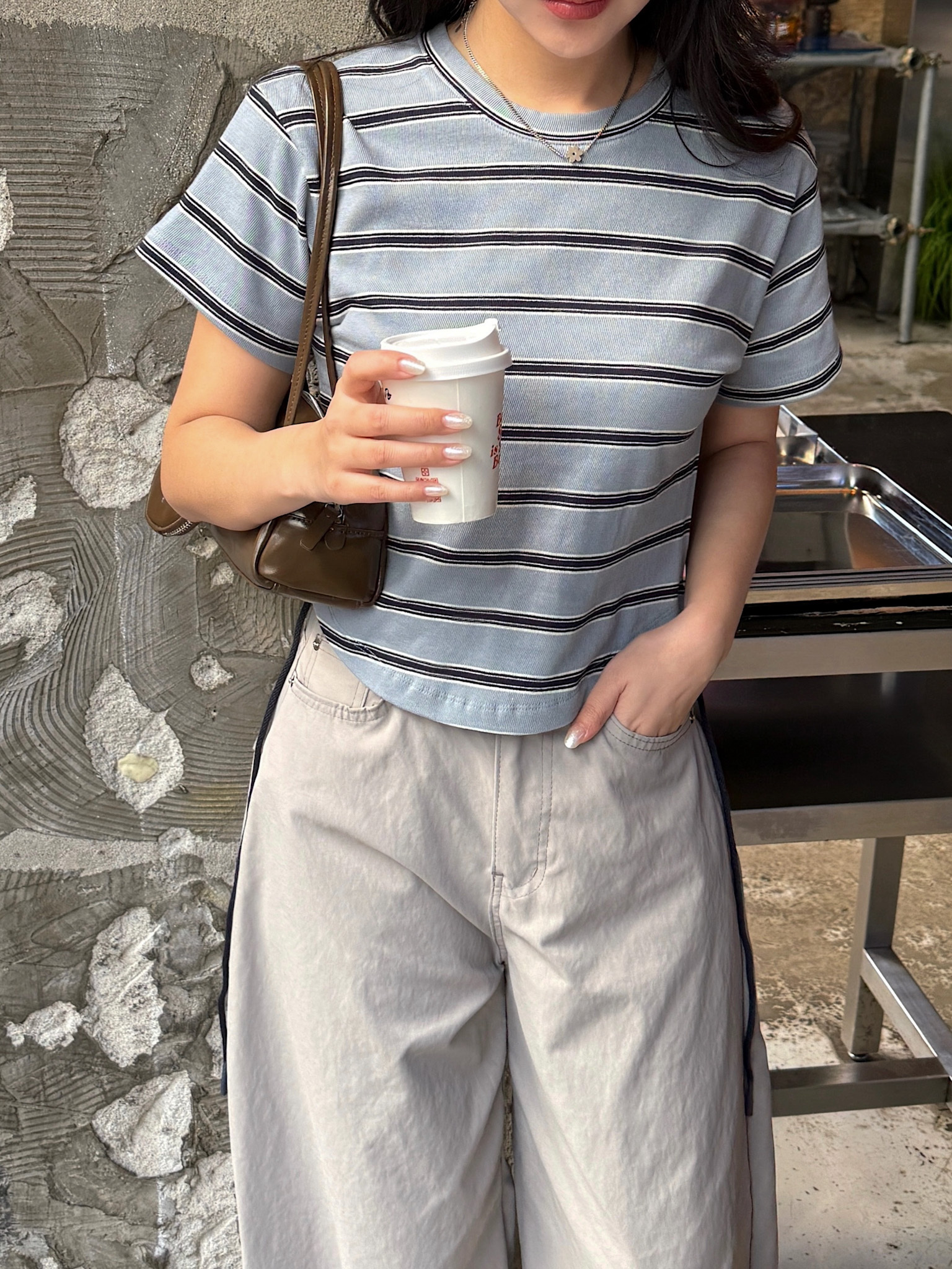26B128 高單設計師款 版型好的高磅條紋短Tee
