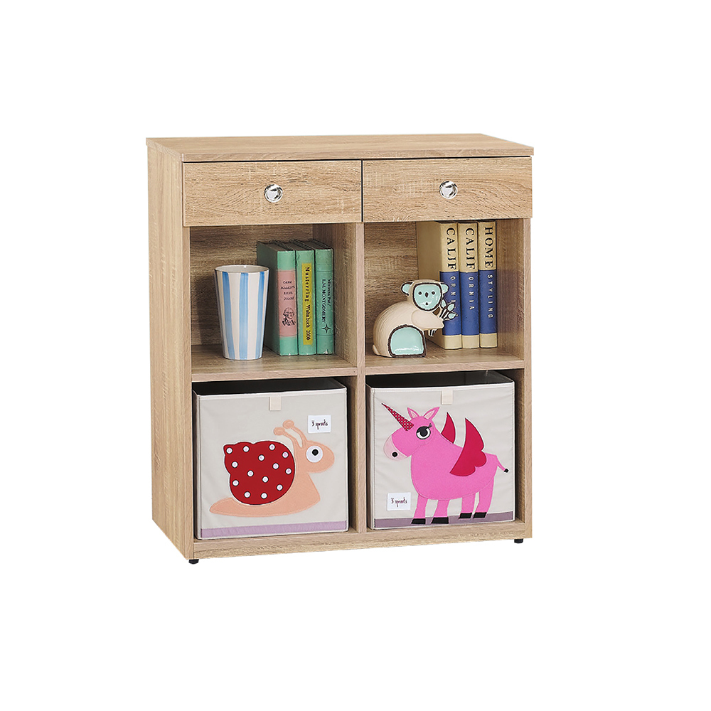 柏蒂家居-卡蒂姆2.7尺二抽四格開放式收納置物櫃(不含裝飾收納箱)