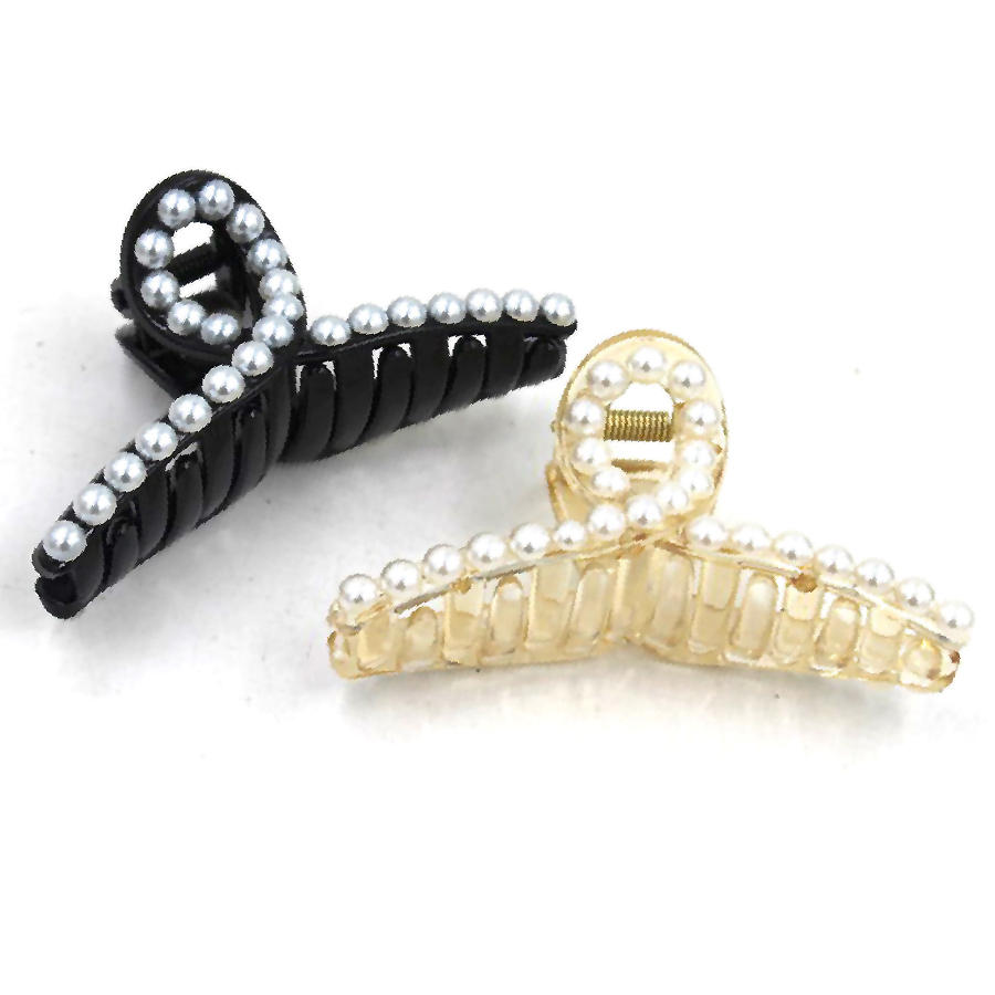 韓國JK 大號簡約抓夾 女生珍珠蝴蝶結抓夾 J0344