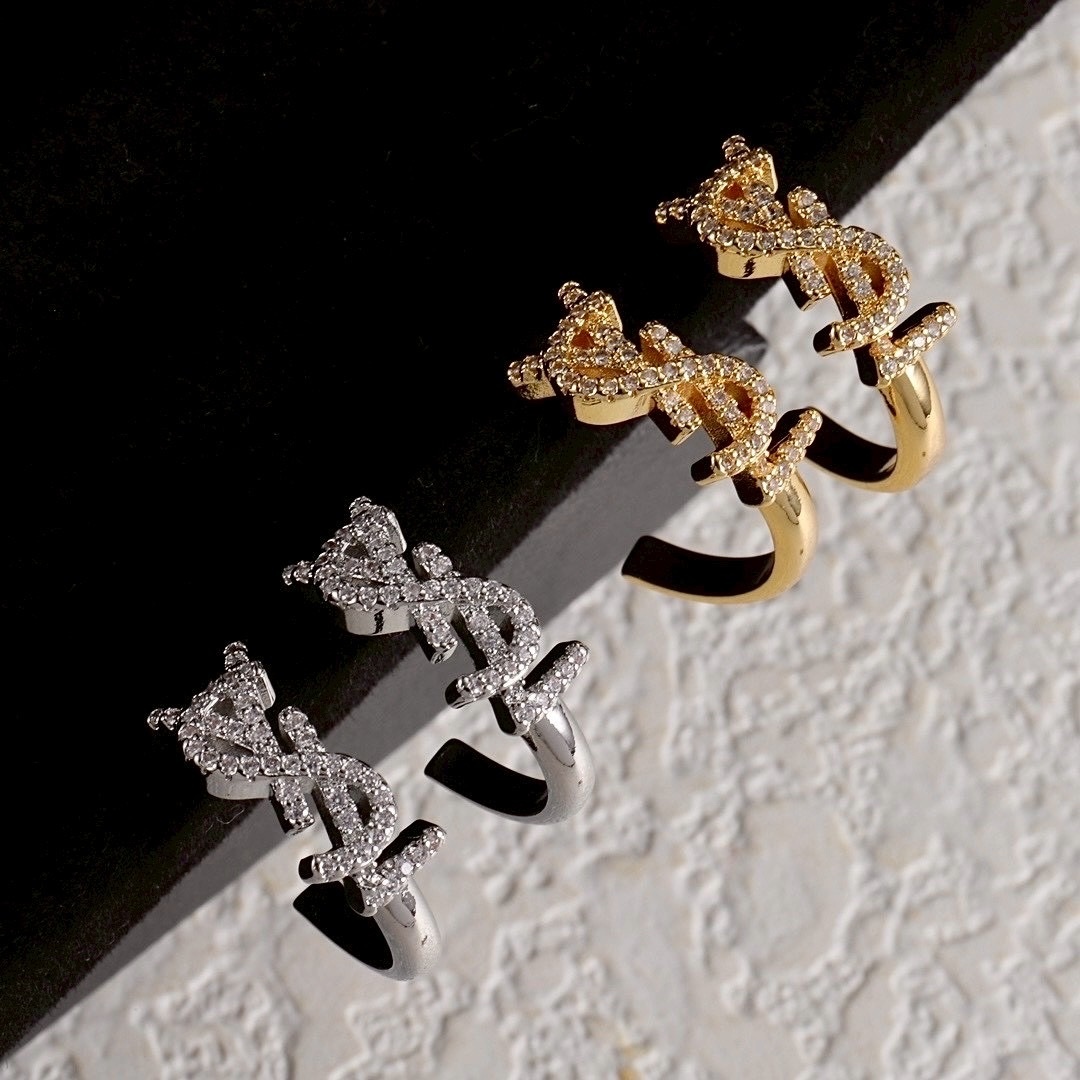 18k YS”經典滿鑽單字母高奢定製耳圈釘