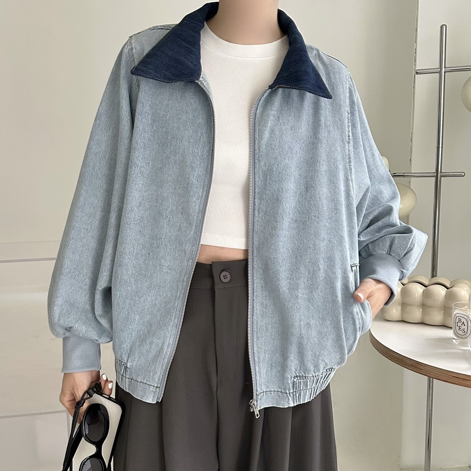 【BONNIE】反領牛仔拉鏈外套 (A29)