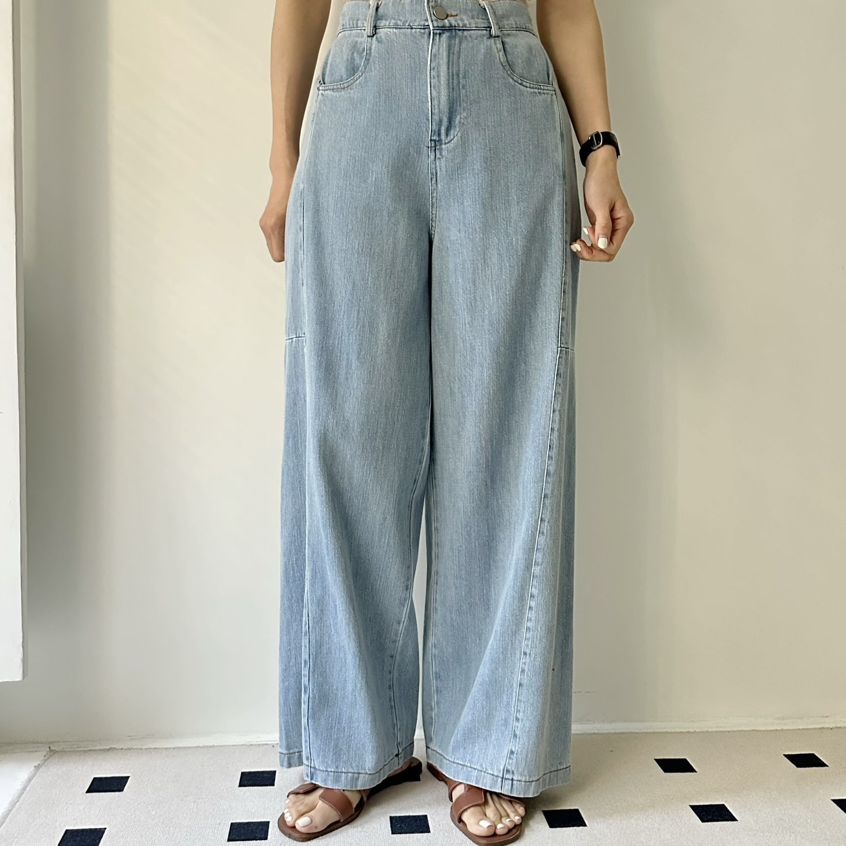 【BONNIE】後橡筋腰軟身淺色牛仔闊褲 (A6)