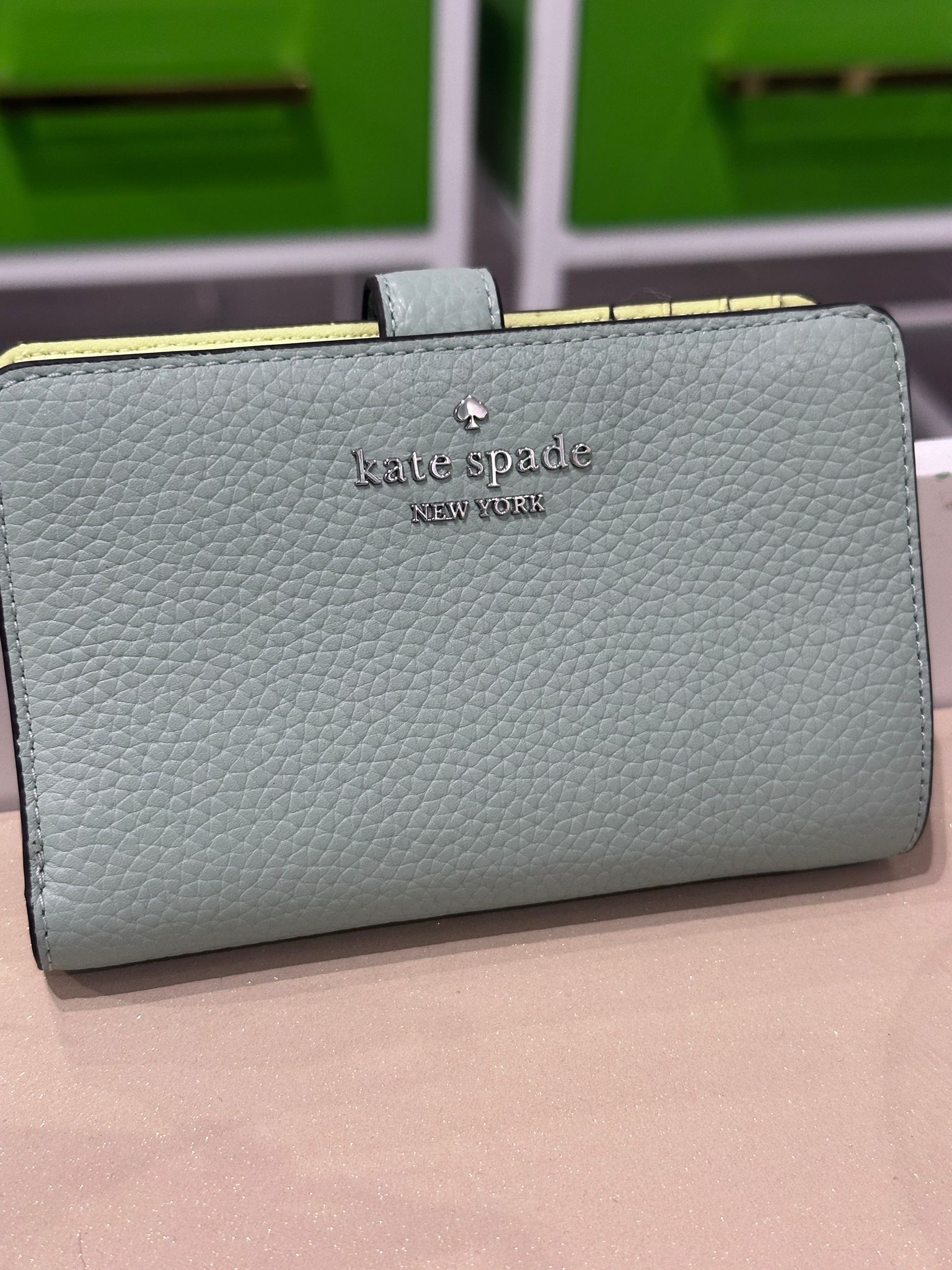 RQ145 KS 湖水藍色拼青色中銀包 Medium Bifold Wallet