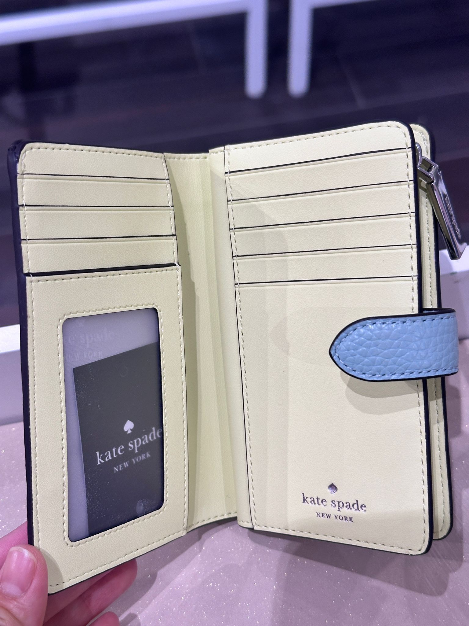 RQ145 KS 湖水藍色拼青色中銀包 Medium Bifold Wallet