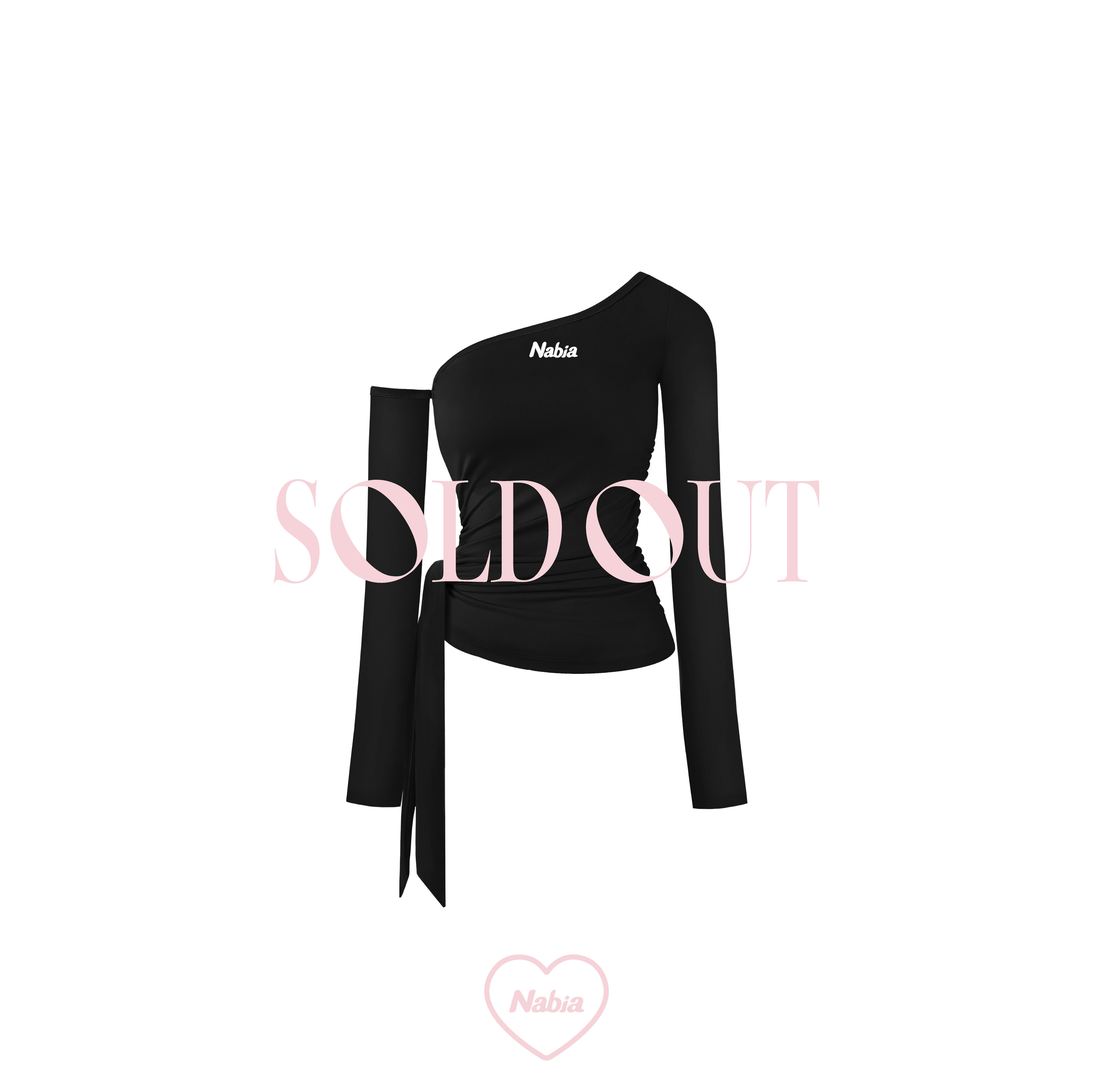 斜肩綁帶修身上衣 - 經典黑