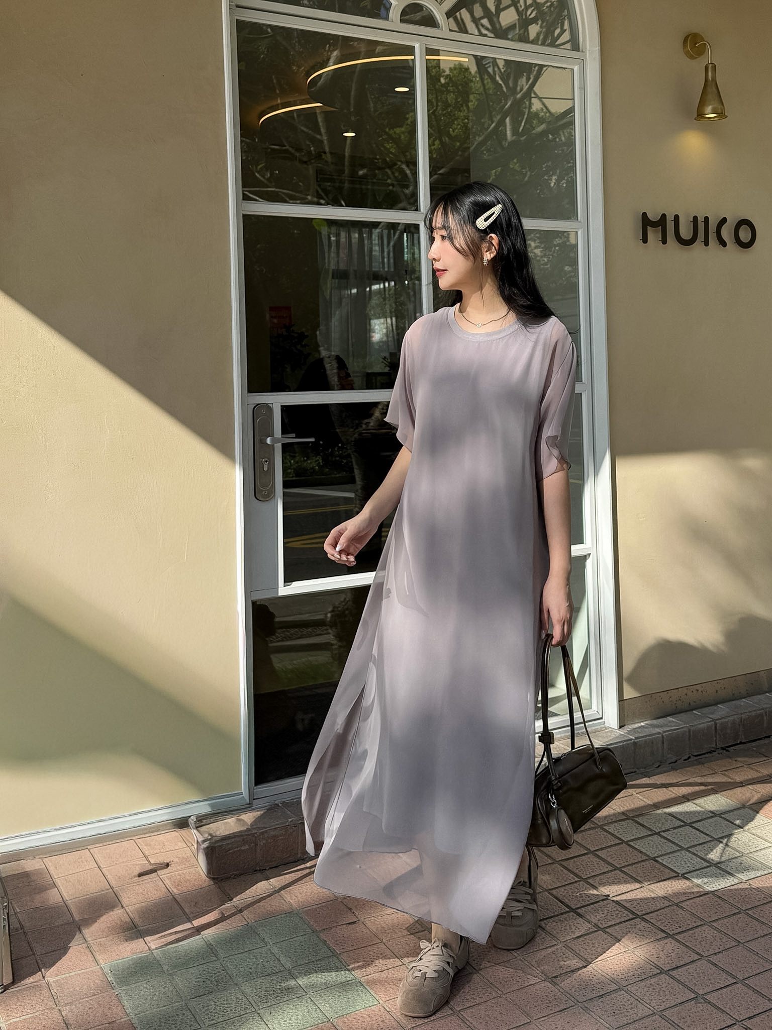 may5124夏日晚風 質感超細柔透膚雪紡紗雙層懶人長洋 （自留推薦）