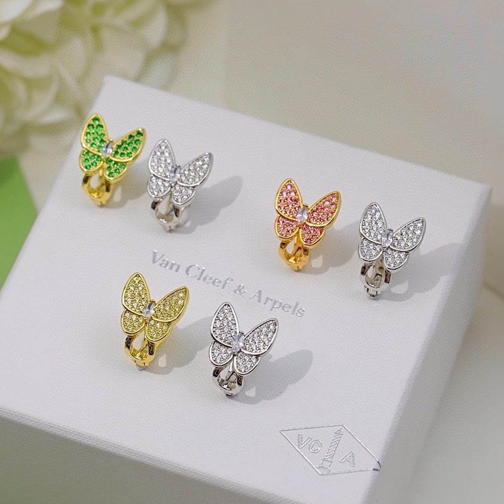18k”va高奢滿鑽蝴蝶AB不對稱定製耳釘