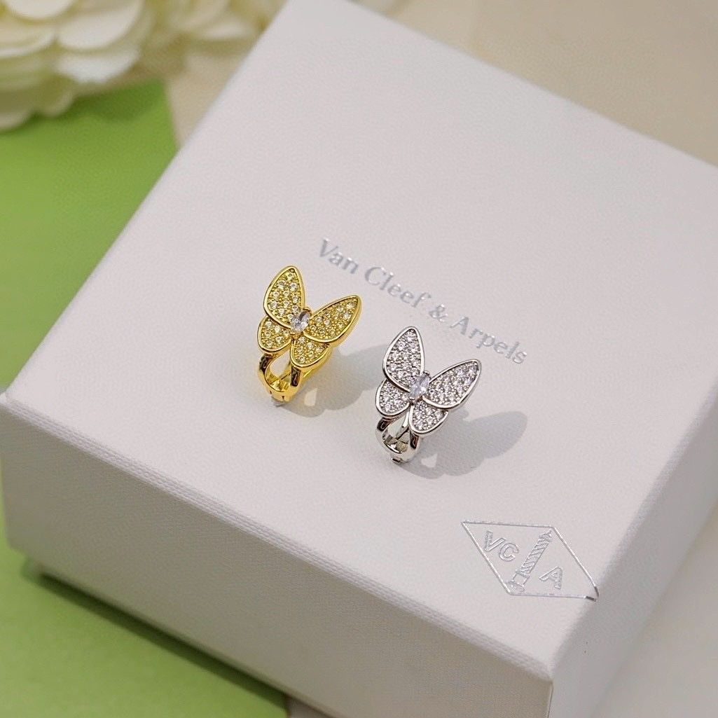 18k”va高奢滿鑽蝴蝶AB不對稱定製耳釘