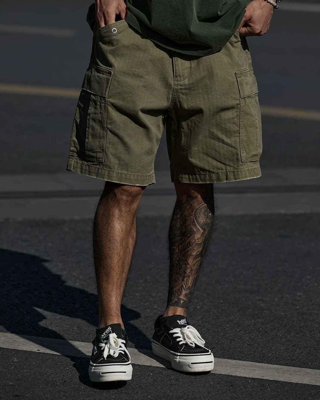 #預購 Broshood 26SS 日系寬鬆 復古水洗 人字紋面料 休閒工裝軍短褲 五分褲 三色