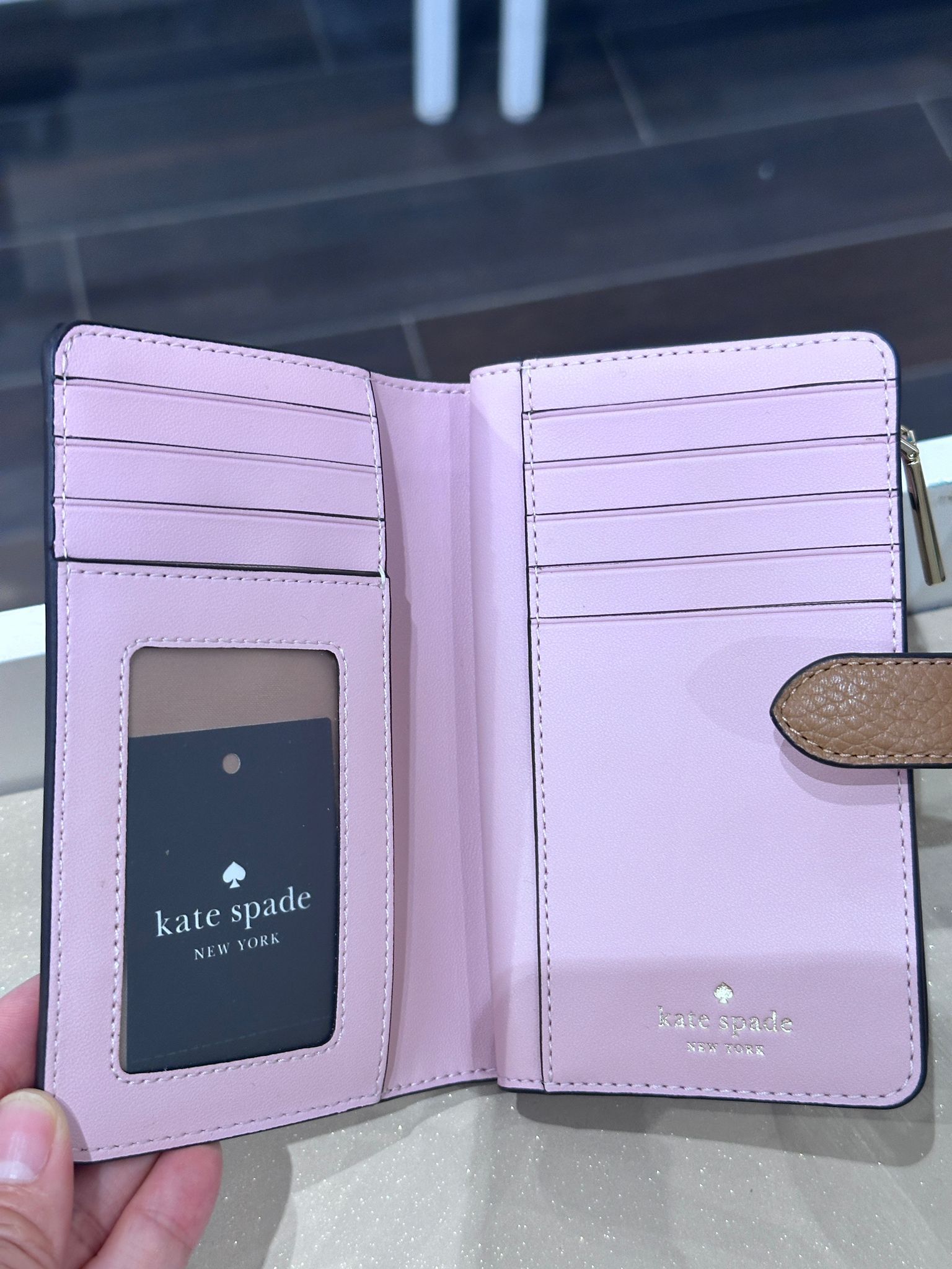 RQ146 KS 焦糖色拼粉紅色中銀包 Medium Bifold Wallet