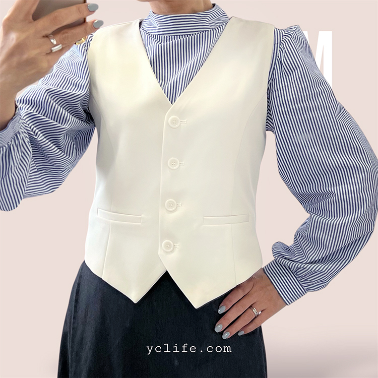 法式優雅V領短版背心