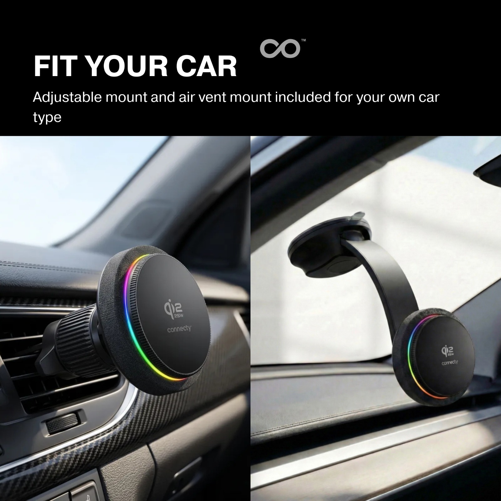 Connecty MagChill 25W Qi2.2 Auto-Cooling Magnetic Car Charging Mount CM125D