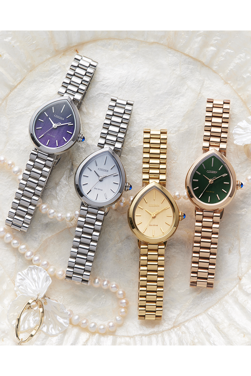 行貨 星辰 CITIZEN L Rainell Collection Solar Eco-Drive Stainless Steel Ladies Watch Green Dial EM1203-57X / Silver-Tone Dial EM1200-55A / Purple Dial EM1200-55X / Gold-Tone Dial EM1202-50P  Rainell 系列 水滴形錶盤 光動能 女裝腕錶