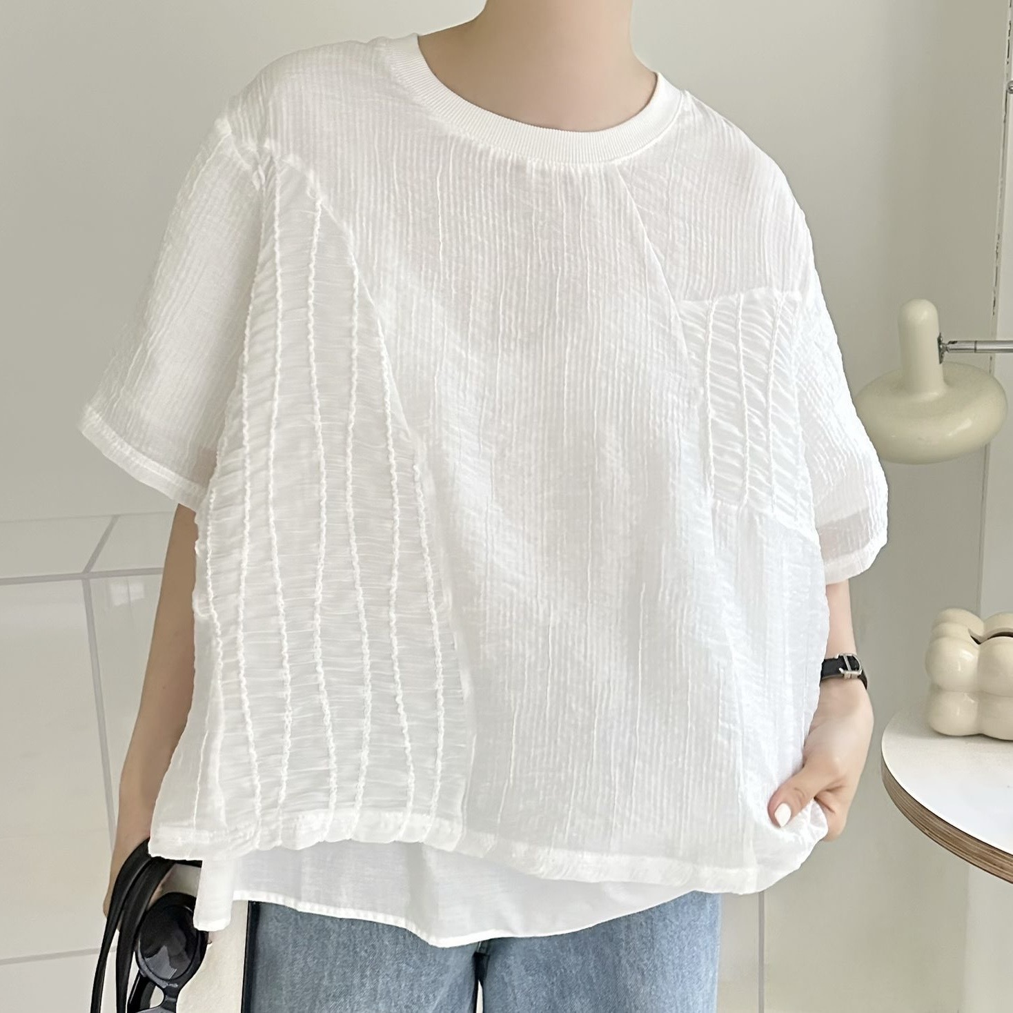 【BONNIE】皺摺壓紋兩層短袖TOP (A49-A50)