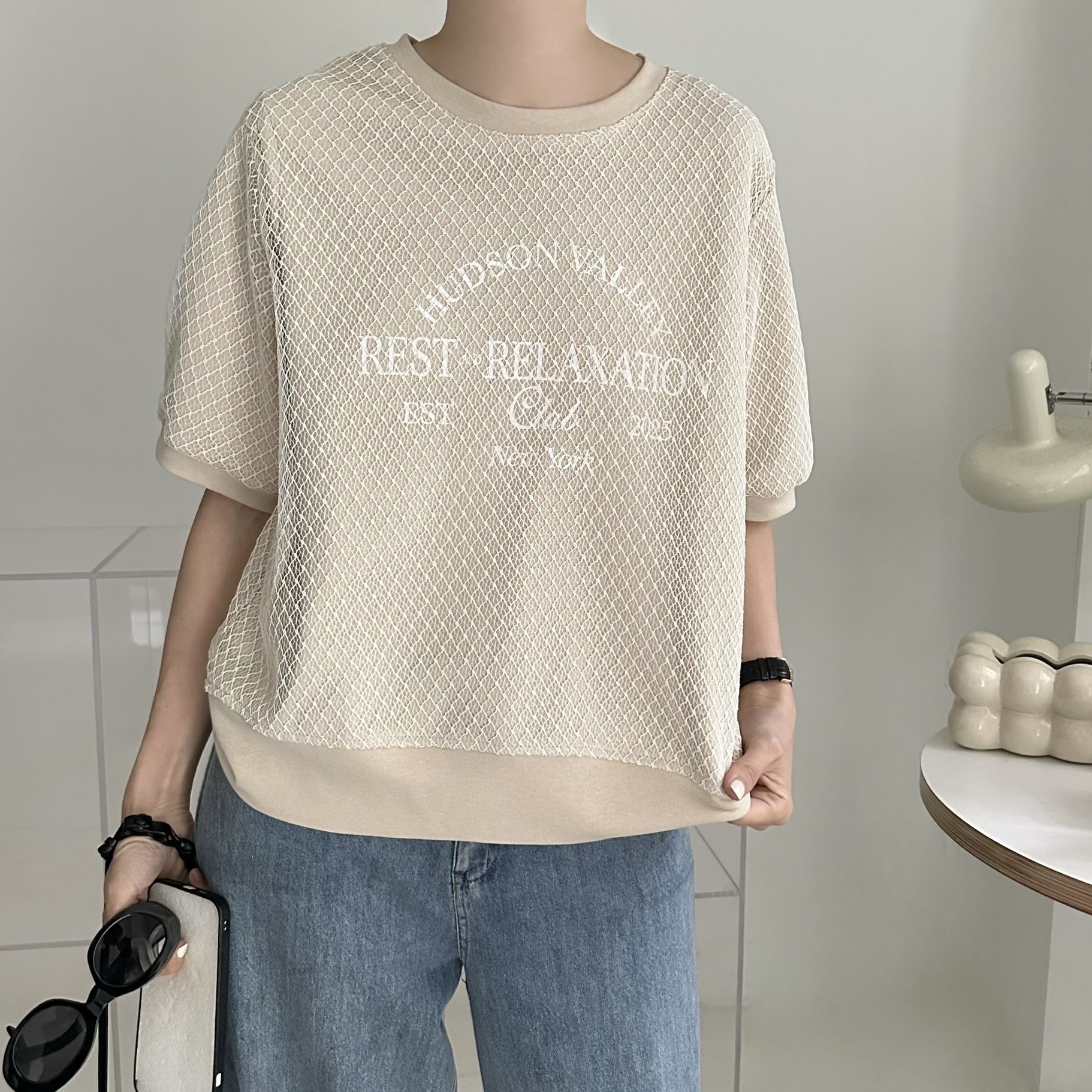 【BONNIE】網面印英文字短袖TOP (A13-A14)