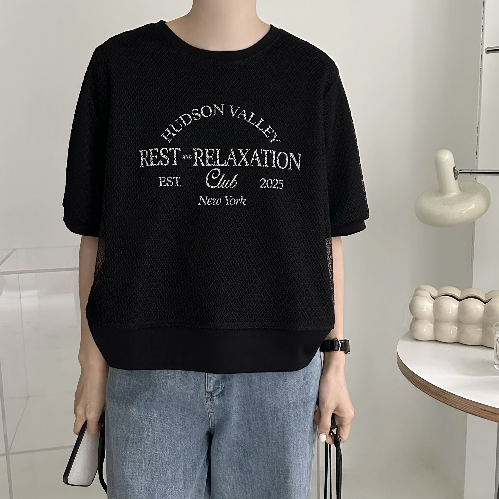 【BONNIE】網面印英文字短袖TOP (A13-A14)