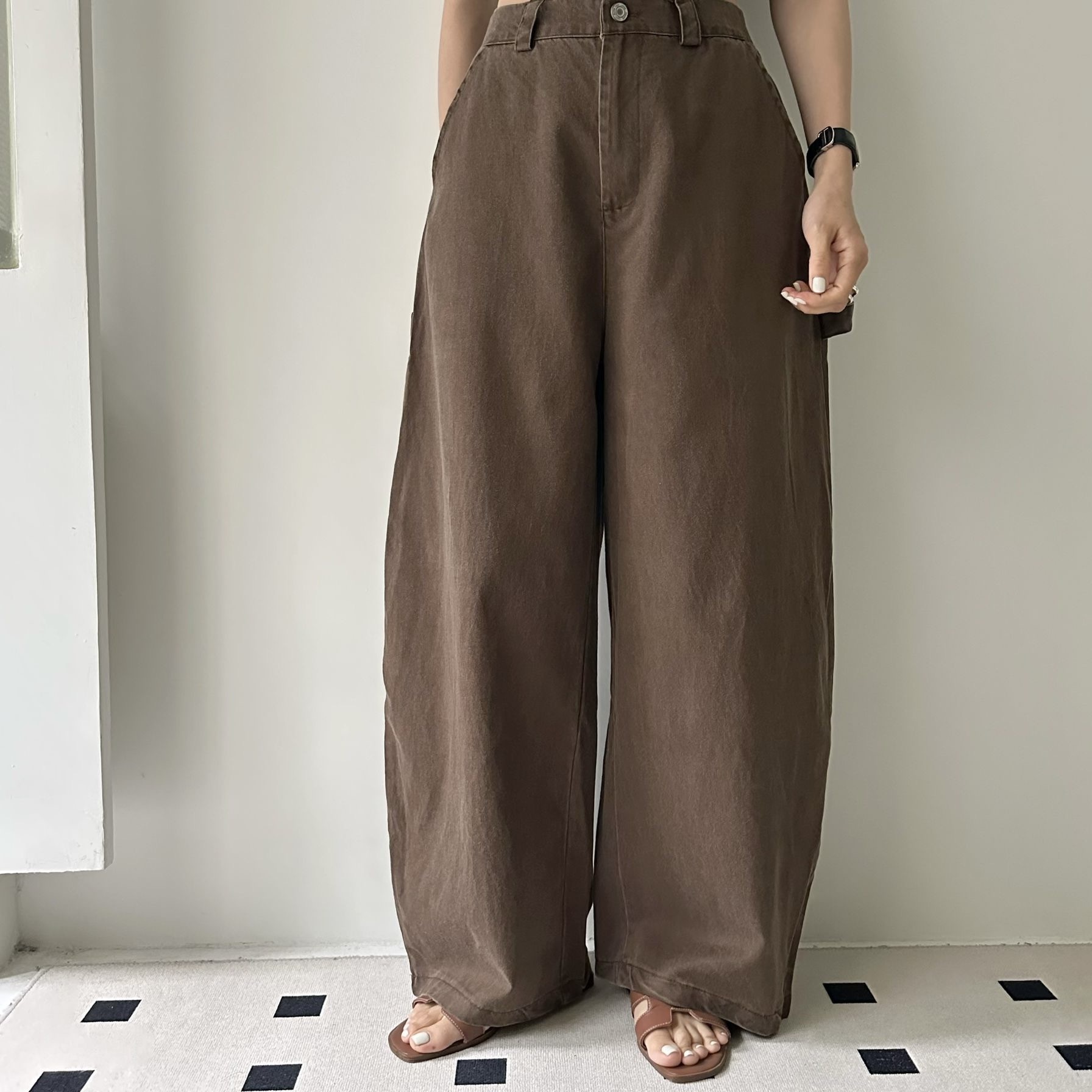 【BONNIE】後橡筋洗水色斜布彎刀闊褲 (A7-A9)