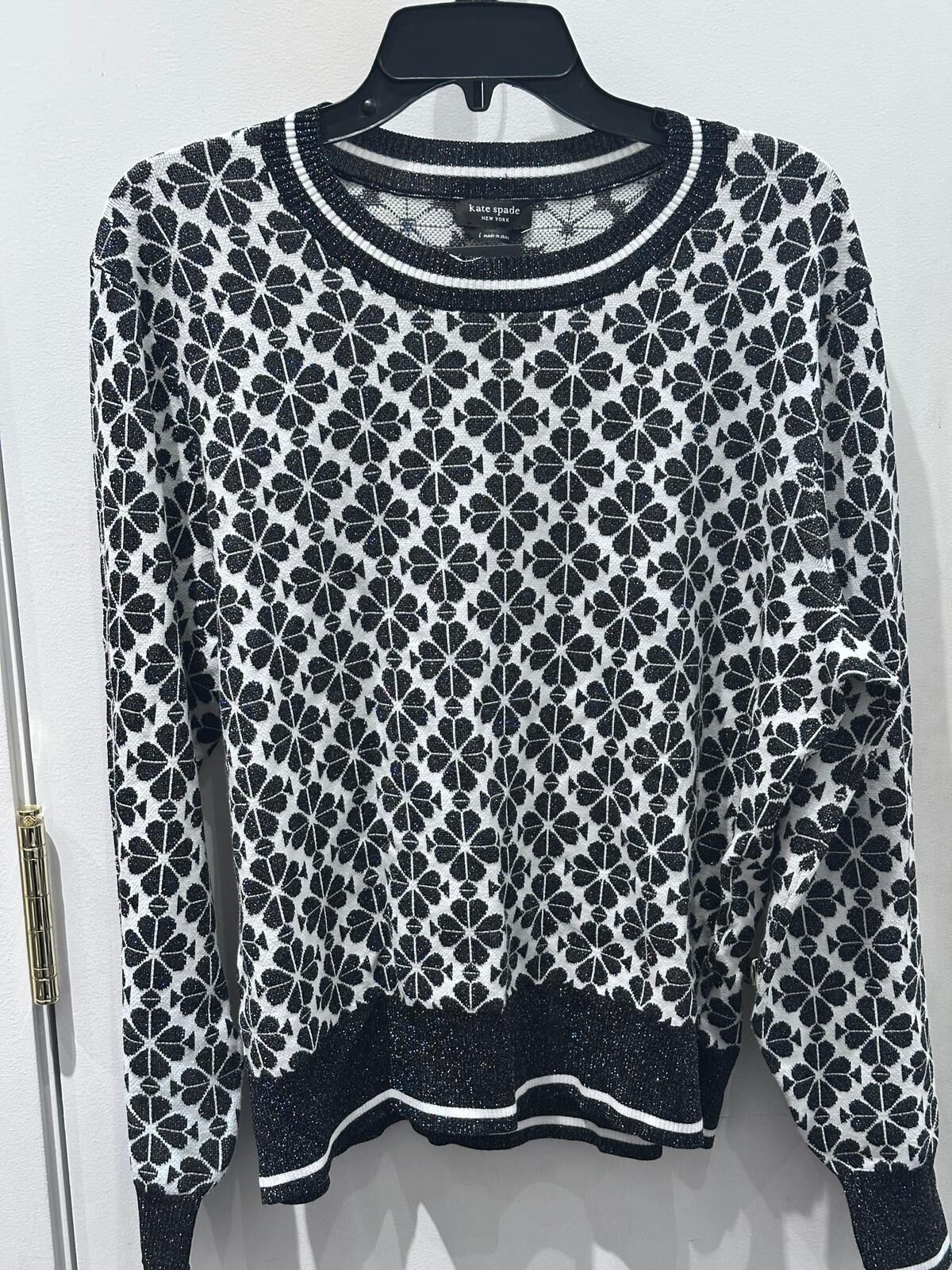 RQ158 KS 黑白色logo長袖針織衫 (L=胸44", 長24") Spade Flower Sweater