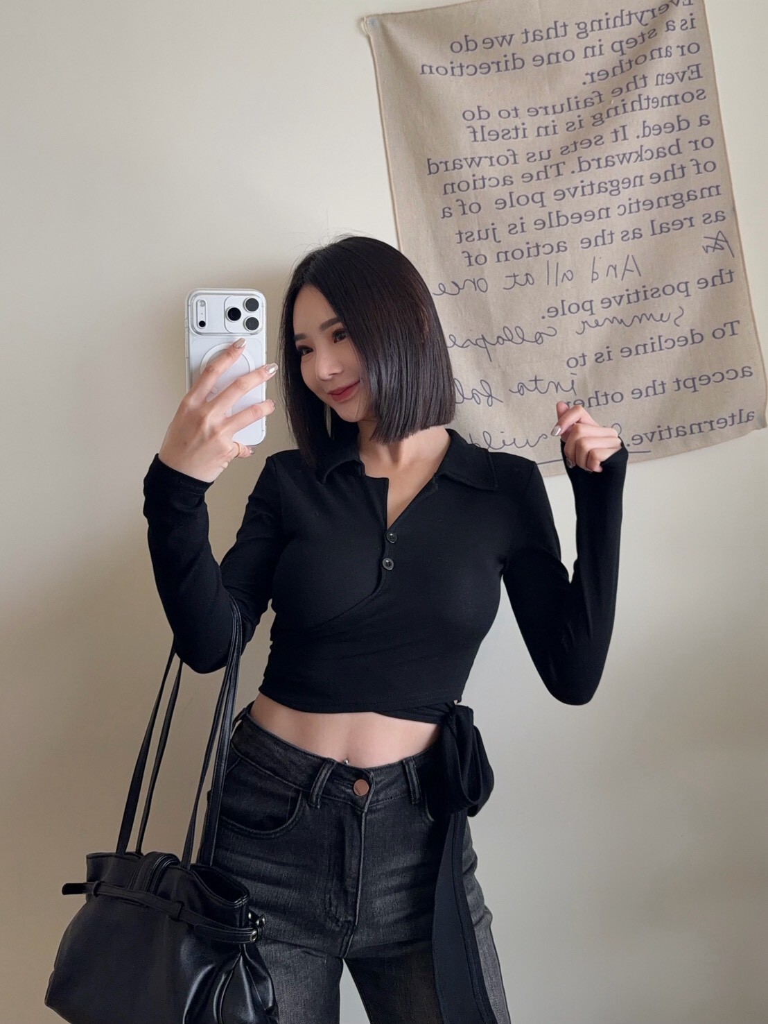 綁帶翻領長袖BRATOP