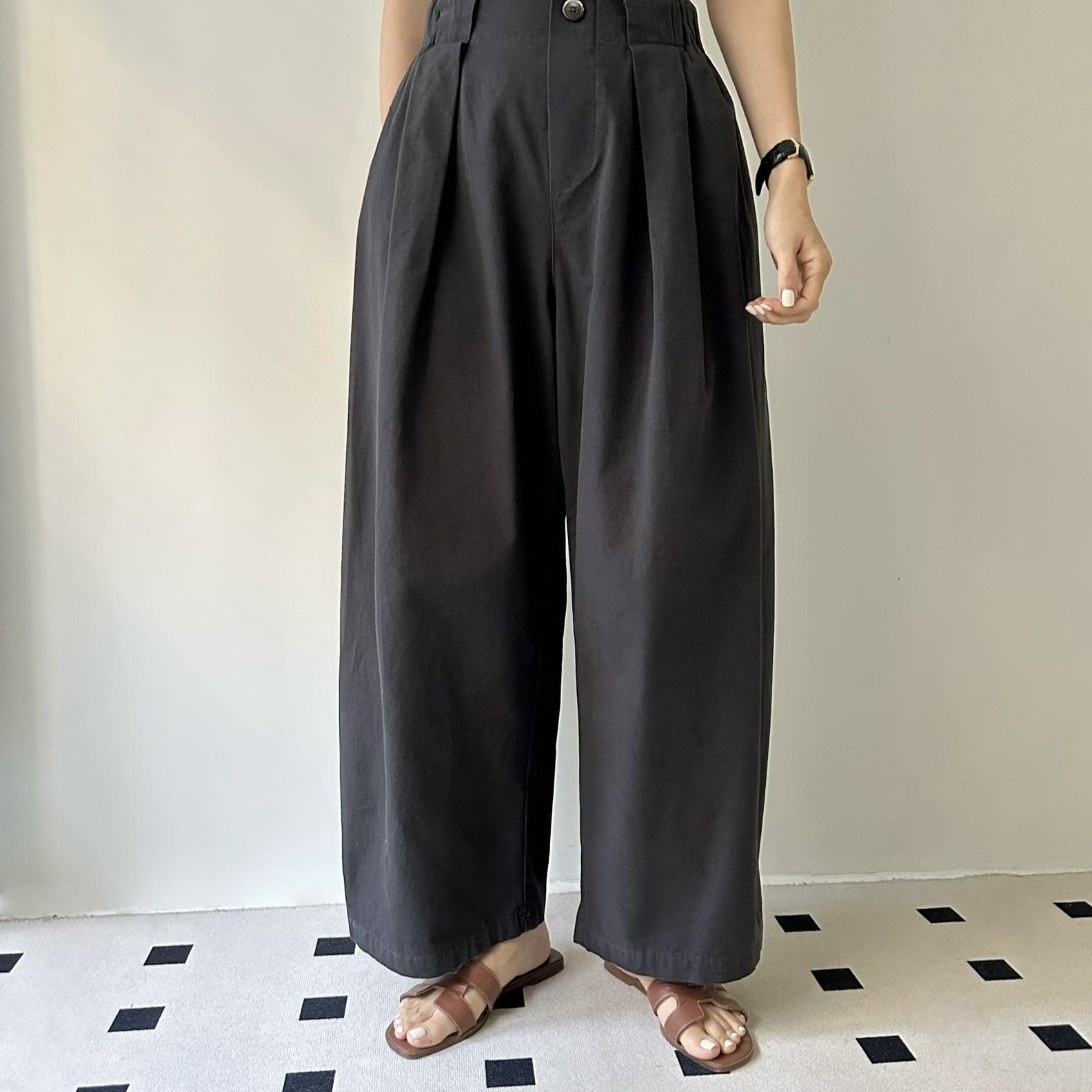 【BONNIE】全橡筋腰淨色斜布彎刀闊褲 (A1-A4)