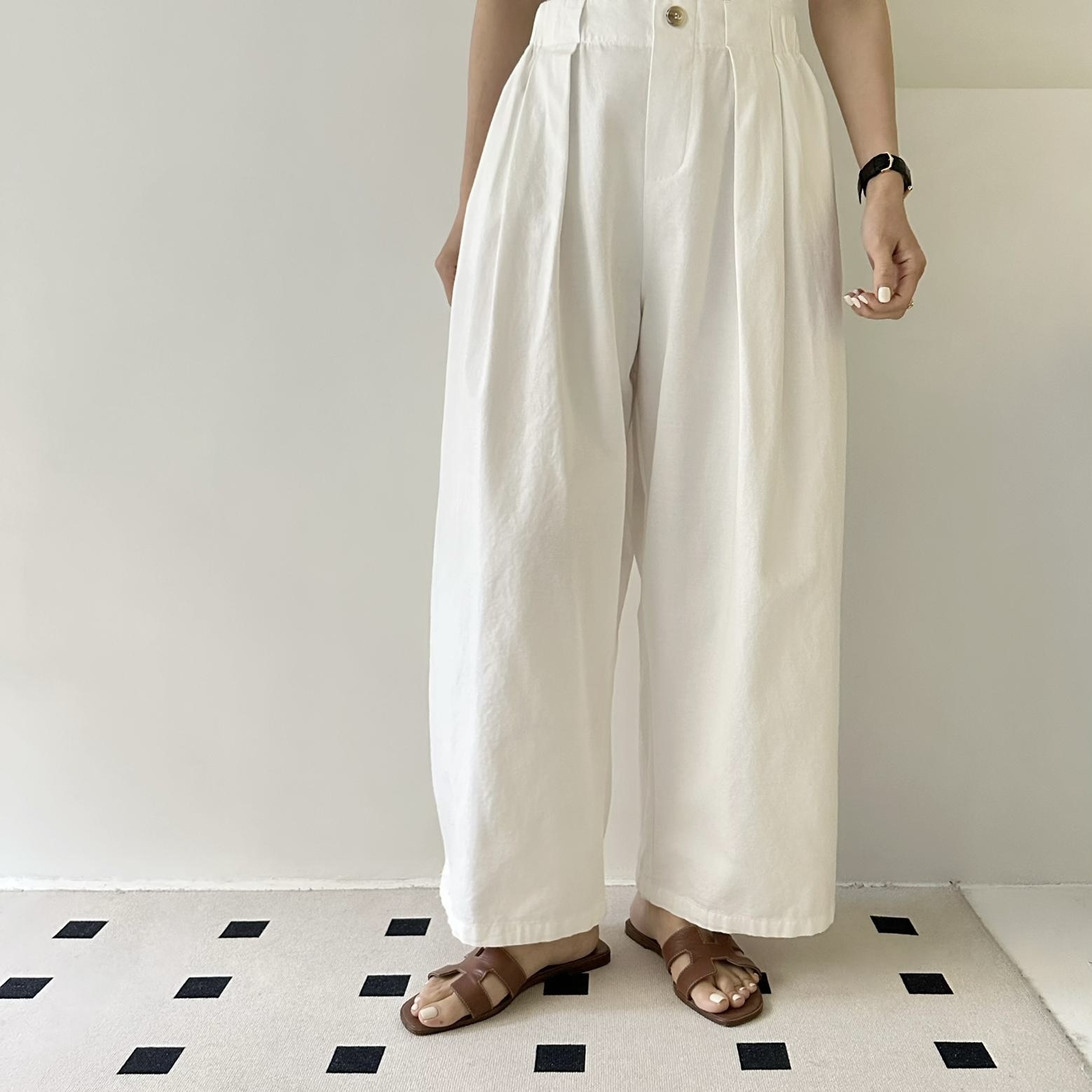 【BONNIE】全橡筋腰淨色斜布彎刀闊褲 (A1-A4)