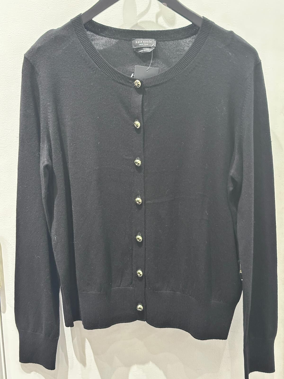 RQ160 KS 黑色長袖針織外套 Spade Flower Button Lightweight Cardigan