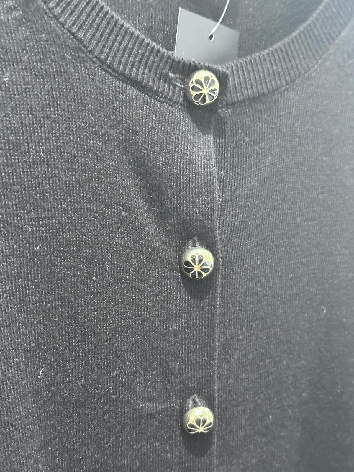 RQ160 KS 黑色長袖針織外套 Spade Flower Button Lightweight Cardigan