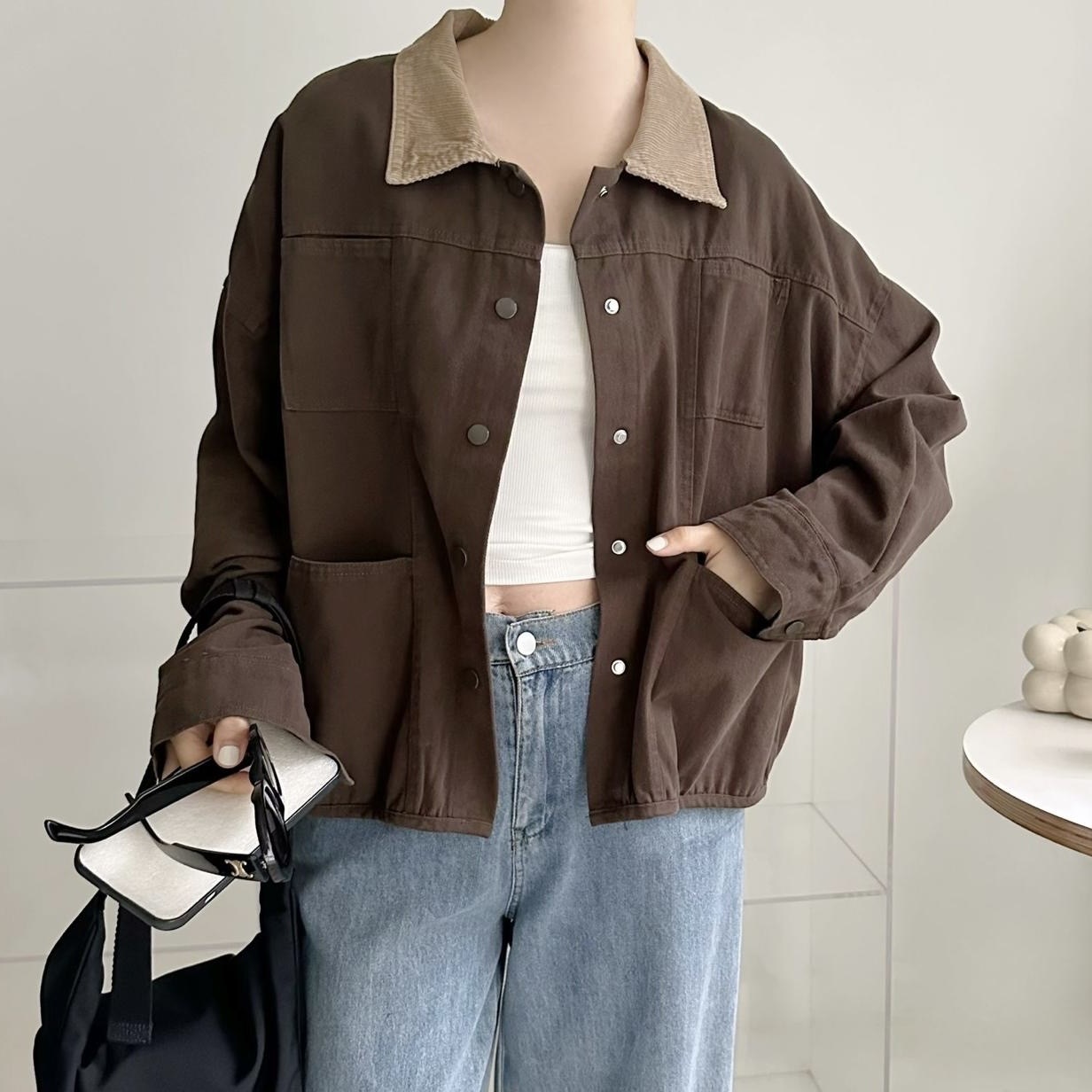 【BONNIE】反領啪鈕斜布外套 (A46-A48)