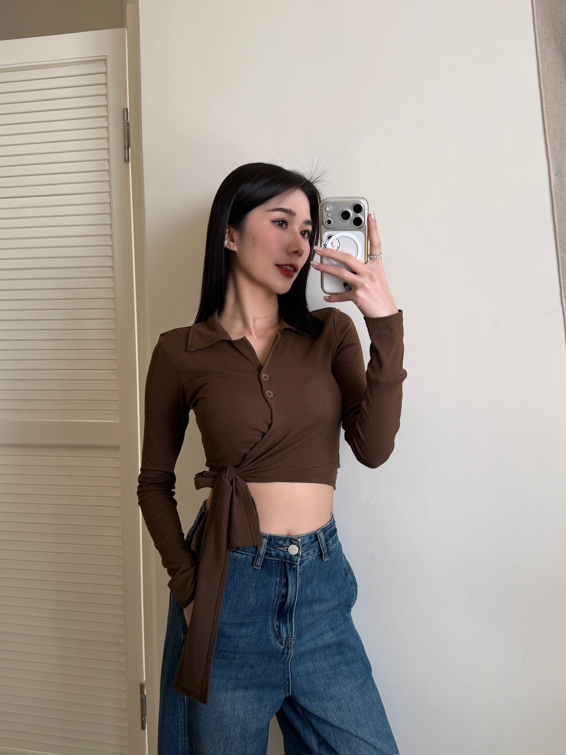 綁帶翻領長袖BRATOP