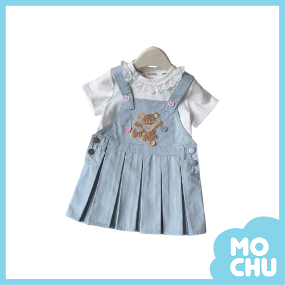 小熊刺繡吊帶百摺套裝