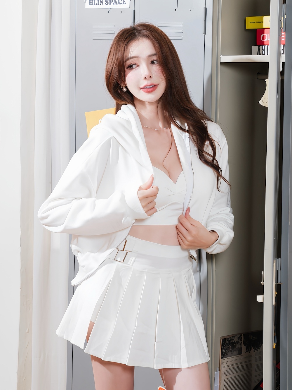 🤍連帽外套＋美背小可愛兩件式（白色均碼）