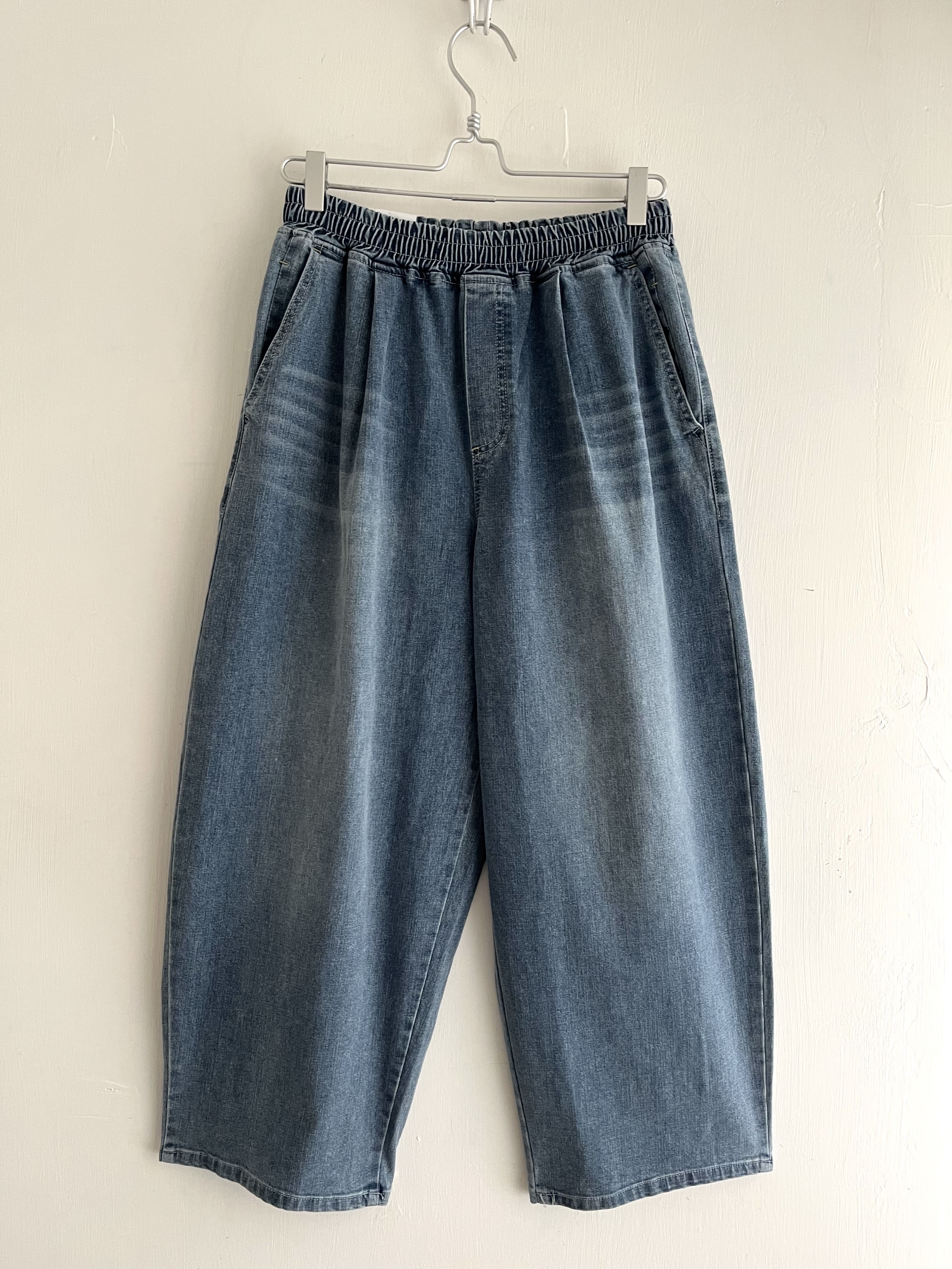 韓國製DELI藍色全橡筋牛仔闊褲