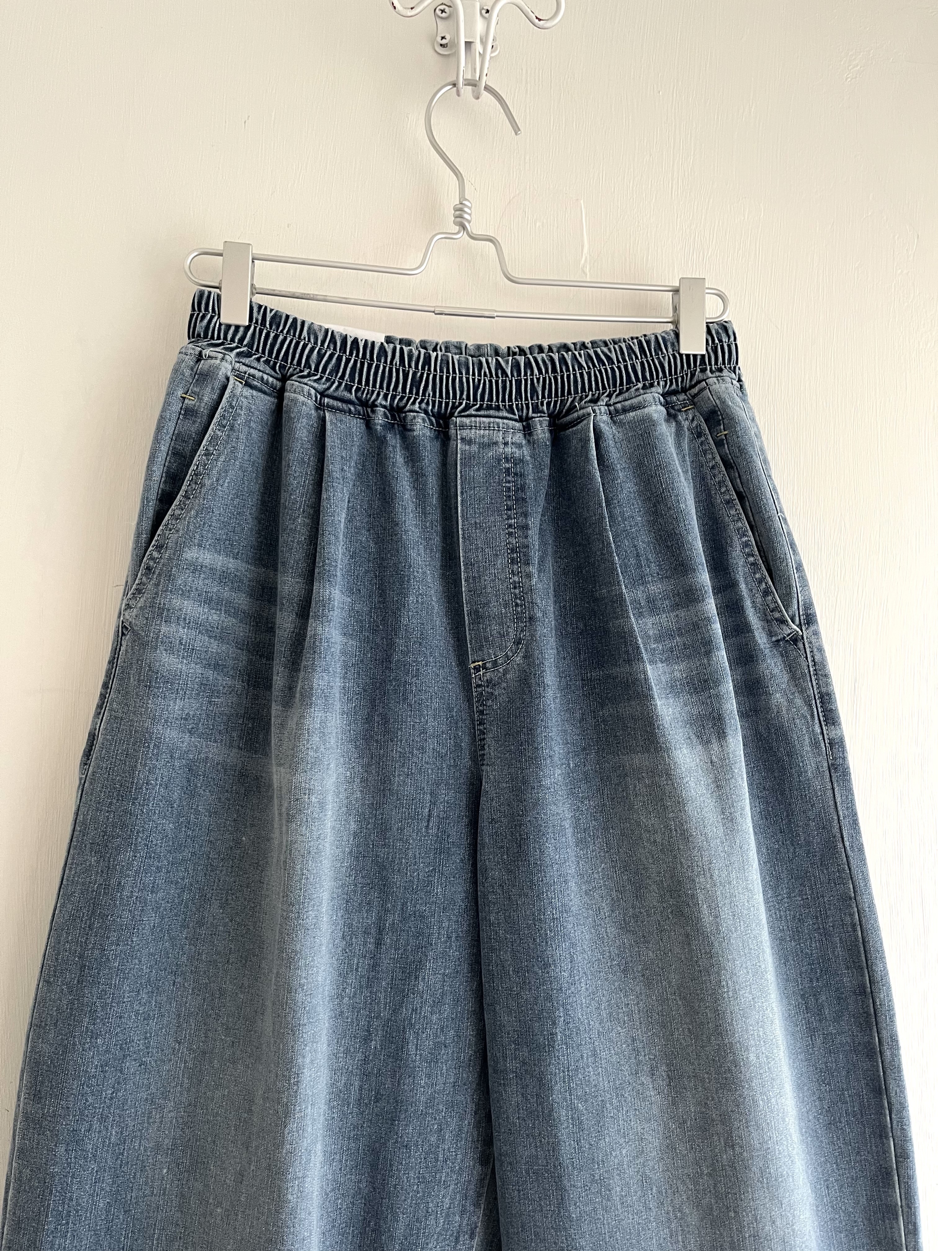 韓國製DELI藍色全橡筋牛仔闊褲