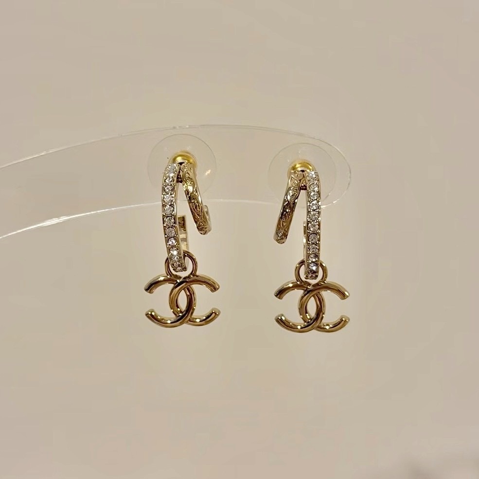 18k 香奶奶26c細雙圈半鑽雙c高奢定製耳墜