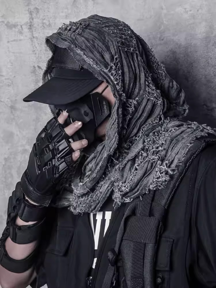 𝙏𝙀𝘾𝙃𝙒𝙀𝘼𝙍 暗黑戰損水洗做舊沙丘戰術圍巾