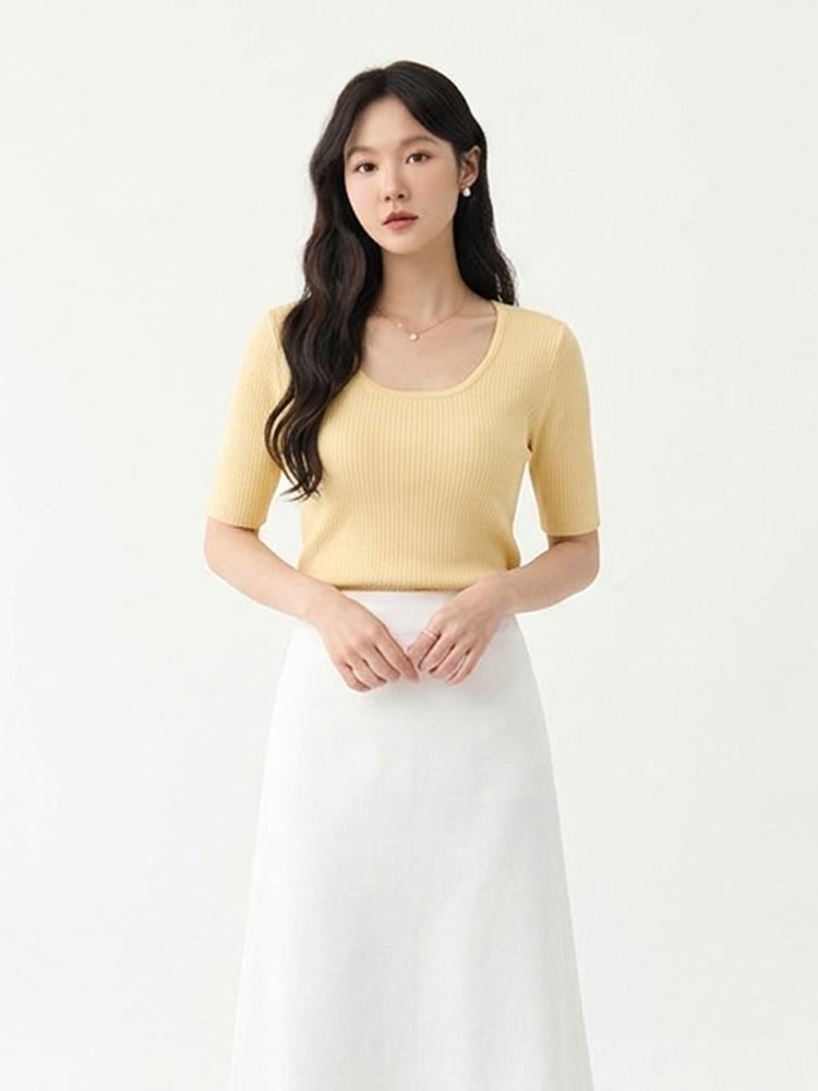 SALE500 夏季U領短袖針織上衣