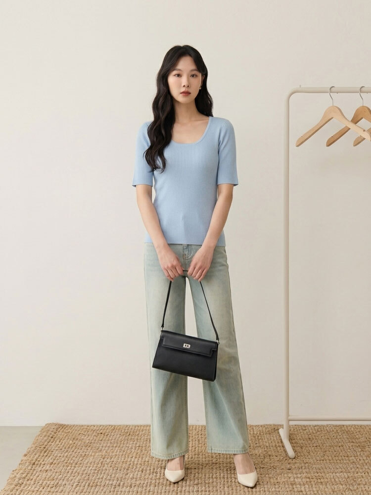 SALE500 夏季U領短袖針織上衣